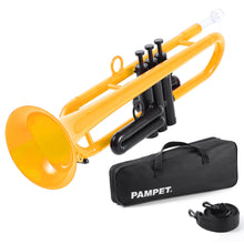 Load image into Gallery viewer, PAMPET Professional Plastic Bb Trumpet Student Trumpet Set for Student Beginner With 7C Mouthpiece and 3C Mouthpiece Bb Trumpet Instrument Yellow