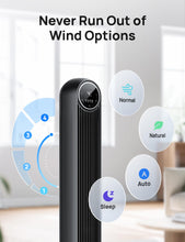 Load image into Gallery viewer, Dreo Tower Fan for Bedroom, 25ft/s Velocity Quiet Floor Fan, 90° Oscillating Fans for Indoors with 4 Speeds, 4 Modes, 8H Timer, Standing Fans, Bladeless Fan, Black, Nomad One (DR-HTF007)