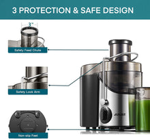 Load image into Gallery viewer, Juicer Machines, Juilist 3" Wide Mouth Juicer Extractor Max Power 800W, for Vegetable and Fruit with 3-Speed Setting, 400W Motor, Easy to Clean