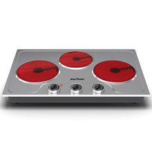 Load image into Gallery viewer, Sunvivi 1800W Triple Burner Portable Electric Ceramic Stove – Knob Control, Indicator Light, Compatible with All Cookware, Ideal for Multiple Cooking Scenarios, Silver