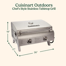 Load image into Gallery viewer, Cuisinart Chef's Style Tabletop Portable Propane Gas Grill with Dual Burners (20,000 BTUs Total), Small Grill for Camping & Tailgates, Barbecue Grill, Stainless Steel