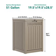 Load image into Gallery viewer, YITAHOME Outdoor Storage Box 48 Gallon, Secure Lockable Resin Package Delivery Container, Deck Box for Porch & Curbside, Brown