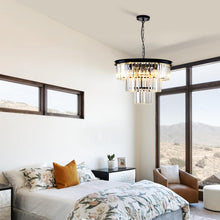 Load image into Gallery viewer, HCCZ 8 Light Modern Crystal Chandelier 20'' Black Chandeliers for Dining Room Contemporary Pendant Light Fixture Round 3-Tier Adjustable Height E12 for Living Room, Foyer, Entryway, Bedroom