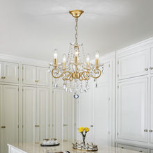 Load image into Gallery viewer, ANJIADENGSHI Mini Crystal Chandelier K9 Crystal Lighting Chandelier for Living Room 5 E12 Bulbs High 16.5 in x Diameter 16.9 in, Golden
