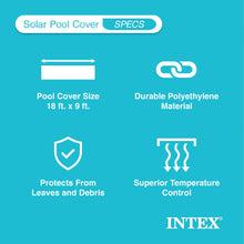 Load image into Gallery viewer, Intex Solar Pool Cover for 18' x 9' Rectangular Frame Outdoor Swimming Pools with Carrying Storage Bag, (Pool Cover Only), Blue