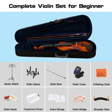 Load image into Gallery viewer, ADM Acoustic Violin for Kids Beginners, 4/4 Full Size Violin Set Solid Wood Ebony for Teens Students Starter Kit with Hard Case, Rosin, Shoulder Rest, Bow, Music Stand, Violin Stand and Strings,Brown