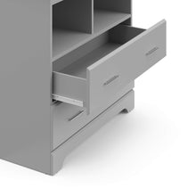 Load image into Gallery viewer, Storkcraft Brookside 2 Drawer Changing Table Dresser (Pebble Gray) – GREENGUARD Gold Certified, Easy-to-Match Chest of Drawers and Cubbies for Nursery and Kids Bedroom, Includes Changing Table Topper