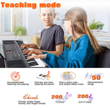 Load image into Gallery viewer, AQNIEGEP 61 Key Keyboard Piano for Beginners Electric Piano Keyboard Music Keyboard w/Stand, Bench, Microphone, Headphones, Piano Bag,Note Stickers,Light Up Keyboard, LED Screen, Dual-Speakers