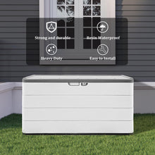 Load image into Gallery viewer, ZZM 110 Gallon Lockable Resin Deck Box, Waterproof Outdoor Storage Box for Patio Cushion Storage Cabinet and Tools Storage, White