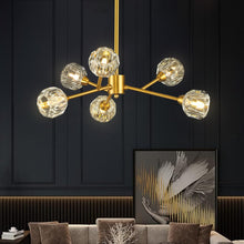 Load image into Gallery viewer, Weesalife Sputnik Chandeliers Mid Century Crystal Pendant Light Chandelier 6 Lights Contemporary Brass Branches Chandeliers Ceiling Light Fixtures for Dining Room Bedroom Living Room