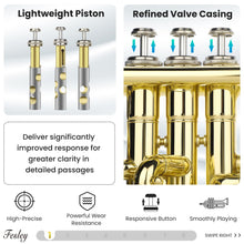 Load image into Gallery viewer, Fesley Bb Standard Trumpet Set: Brass Trumpets for Beginner Student, Brass Trumpet Instrument with 7C Mouthpiece, Hard Case, Cleaning Kit (Golden)