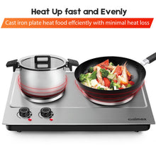 Load image into Gallery viewer, CUSIMAX 1800W Double Hot Plate, Stainless Steel Silver Countertop Burner Portable Electric Double Burners Electric Cast Iron Hot Plates Cooktop, Easy to Clean, Upgraded Version C180N