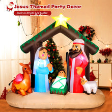 Load image into Gallery viewer, 6FT Christmas Inflatable Nativity Scene with Baby Jesus, Parents, Donkey, Sheep, Star, Blow Up Manger Set Indoor & Outdoor Decorations, Built-in LED Lights for Garden, Lawn, Yard, Christmas Parties