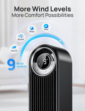 Load image into Gallery viewer, Dreo Tower Fan for Bedroom, Upgrated DC 9 Speeds Utral-Quiet Floor Fan, 90° Oscillating Fans for Indoors with 26ft/s Velocity, 12H Timer, Standing Fans, Bladeless Fan Powerful for Home Office Room