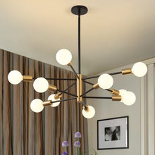Load image into Gallery viewer, KAISITE Modern Chandelier Dining Room Light Fixture Over Table 10-Light Sputnik Chandelier Ceiling Light Fixture Height Adjustable Black and Gold Mid Century Pendant Lighting for Kitchen Living Room
