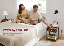 Load image into Gallery viewer, VASAGLE End Table with Charging Station, Set of 2, Small Side Tables for Living Room, Bedroom, Nightstand with Outlets and USB Ports, Bedside Table with Storage Shelf, Rustic Brown and Black