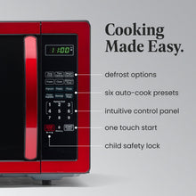 Load image into Gallery viewer, Farberware Countertop Microwave 1000 Watts, 1.1 cu ft - Microwave Oven With LED Lighting and Child Lock - Perfect for Apartments and Dorms - Easy Clean Metallic Red
