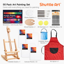 Load image into Gallery viewer, 66 Pack Acrylic Paint Set, Shuttle Art Acrylic Painting Set with 30 Colors Acrylic Paint, Wooden Easel, Painting Canvas, Paint Brushes, Palettes, Art Painting Supplies for Kids Adults Beginner Artists