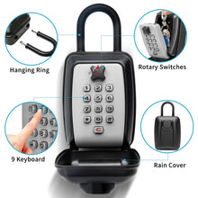 Load image into Gallery viewer, WJYMRO Key Lock Box, Large Capacity Key Storage Box with Hanging Ring, 9 Digit Keyboard Resettable Code, Rustproof Waterproof Wall Mounted Security Lock Box for Home, Warehouse, Outdoor