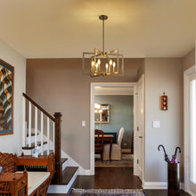 Load image into Gallery viewer, Klgxnrd 6-Light Modern Farmhouse Brushed Nickel Chandelier, Industrial Pendant Lights Kitchen Island, Hanging Dining Room Light Fixture, Metal Geometric Chandelier for Bedroom Hallway Entryway