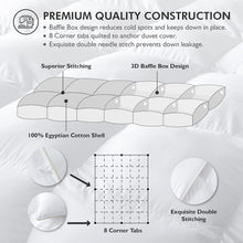 Load image into Gallery viewer, Luxurious Oversized Super King 120" x 120" Size Goose Down Fiber Waterfowl Feather Fiber Comforter Duvet, 100% Egyptian Cotton Cover, 90 oz. Fill Weight, Baffle Box Design, White Solid