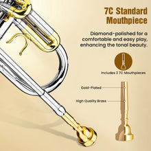 Load image into Gallery viewer, Asmuse Trumpet Instrument Set for Beginner, Bb Standard Student Trumpet with Hard Case, Brass Instruments with Trumpets Cleaning Kit Gloves 7C Mouthpiece