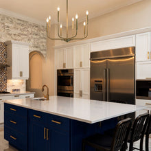 Load image into Gallery viewer, LALUZ Antique Gold Chandelier, Modern Farmhouse Light Fixture for Dining Room, Bedroom, Foyer, Living Room, Kitchen Island, Entryway (Upgraded Version, 2 Types of Height 8 Arms)