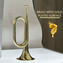 Load image into Gallery viewer, Cheerock 1 Pcs Gold Plated Bugle, Brass Cavalry Trumpet Bugle Horn, Brass Bugle Instruments with Bag & Gloves for Military Orchestra and Festival Atmosphere Performances