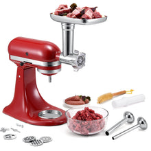 Load image into Gallery viewer, Metal Food Grinder Attachments for KitchenAid Stand Mixers, Meat Grinder, Sausage Stuffer, Perfect Mixer Attachment for KitchenAid Mixers, Silver(Machine/Mixer Not Included)