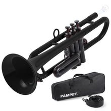 Load image into Gallery viewer, PAMPET Professional Plastic Bb Trumpet Standard Trumpet Set for Student Beginner With 7C Mouthpiece and 3C Mouthpiece, Bb Trumpet Instrument, Black,
