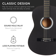Load image into Gallery viewer, Best Choice Products 38in Beginner All Wood Acoustic Guitar Starter Kit w/Gig Bag, 6 Celluloid Picks, Nylon Strings, Capo, Cloth, Strap w/Pick Holder - Matte Black