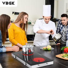 Load image into Gallery viewer, VBGK Electric Cooktop,110V 2400W Electric Stove Top with Knob Control,9 Power Levels, Kids Lock & Timer,LED touch control,Overheat Protection Electric stove,24 Inch desktop 2 burner