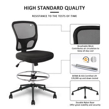 Load image into Gallery viewer, Armless Drafting Chair Tall Office Chair Adjustable Height High Back Ergonomic Desk Chair Drafting Stool Rolling Bar Stools Chairs with Footrest and Wheels