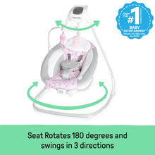 Load image into Gallery viewer, Ingenuity SimpleComfort Lightweight Compact 6-Speed Multi-Direction Baby Swing, Vibrations & Nature Sounds, 0-9 Months 6-20 lbs (Pink Cassidy)