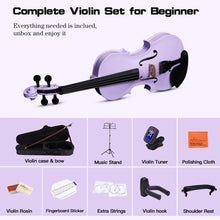 Load image into Gallery viewer, ADM Acoustic Violin for Kids Beginners,1/4 Size Acoustic Violin Fiddle for Teens Students Violin Starter Kit with Hard Case, Rosin, Shoulder Rest, Bow, Violin Music Stand and Strings,Purple