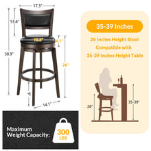 Load image into Gallery viewer, PrimeZone Swivel Bar Stools Set of 2, 26 Inch Counter Height Barstools, Black Faux Leather Bar Stool with High Backrest & Solid Wood Legs & Wrap-around Footrest, Counter Stools for Kitchen Island, Pub
