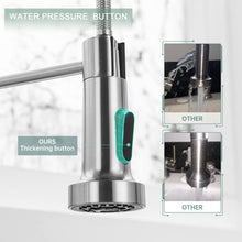 Load image into Gallery viewer, WEWE Kitchen Faucets, Brushed Nickel Kitchen Faucet with Pull Down Sprayer, Industrial Spring Single Handle Stainless Steel Kitchen Sink Faucet with Deck Plate, 1 Hole or 3 Hole for Laundry Rv