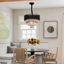 Load image into Gallery viewer, A AXILIXI Modern Crystal Chandeliers 3 Tiers Black and Gold Pendant Light Fixtures 16” Round Flush Mount Chandeliers Ceiling Lighting Dimmable for Living Room Dining Room Foyer Bedroom Kitchen