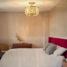 Load image into Gallery viewer, Zicbol Semi Flush Mount Chandelier for Dining Room, 3-Lights Vintage Crystal Round Chandelier, Gold Retro Semi-Flush Mount Ceiling Lights Fixture for Living Room Bedroom Kitchen Hallway Foyer