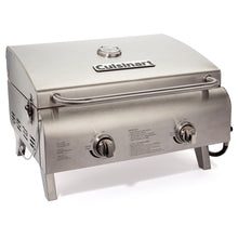 Load image into Gallery viewer, Cuisinart Chef's Style Tabletop Portable Propane Gas Grill with Dual Burners (20,000 BTUs Total), Small Grill for Camping & Tailgates, Barbecue Grill, Stainless Steel