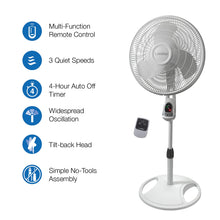 Load image into Gallery viewer, Lasko Oscillating Adjustable Pedestal Stand Fan with Timer and Remote for Indoor, Bedroom, Living Room, Home Office & College Dorm Use, 16 Inch, White, 1646