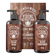 Load image into Gallery viewer, Viking Revolution Beard Care Set - Wash & Conditioner with Argan & Jojoba Oils, Natural Sandalwood Scent (17 oz)
