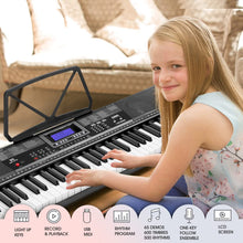 Load image into Gallery viewer, MUSTAR Piano Keyboard, MEKS-500 61 Key Learning Keyboard Piano with Lighted Up Keys, Electric Piano Keyboard for Beginners, Stand, Sustain Pedal, Headphones/Microphone, USB Midi, Built-in Speakers