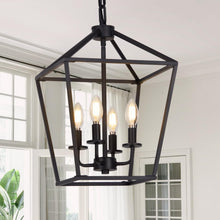 Load image into Gallery viewer, 4 Light Chandelier, Industrial Ceiling Light Black Lantern Light Fixtures with Farmhouse Metal Cage Adjustable Height Rustic Geometric Hanging Light E12 Base for Kitchen Island, Entryway, Indoor