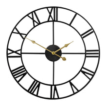 Load image into Gallery viewer, LEIKE Large Wall Clock, Silent, Non-Ticking Metal Wall Clock, Round Modern Wall Decor for Living Room, Bedroom Kitchen and Outdoor, 16-Inch (40cm, Black Roman Number)