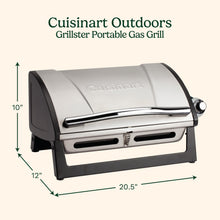 Load image into Gallery viewer, Cuisinart Grillster Portable Gas Grill, Stainless Steel Compact BBQ Grill with Locking Lid for Easy Transport, 8000 BTU Propane Grill with Dishwasher Safe Cooking Grate, Small Grill for Camping & BBQs