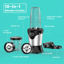 Load image into Gallery viewer, Suavo Smoothie Blender 1100W Portable Personal Blender for Shakes and Smoothies with 2 * 22Oz To-Go Cups & Lids, Includes Portable Coffee Grinder and 10Oz BPA-Free Travel Cup Countertop Mixer Blender