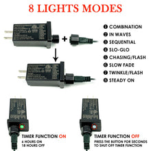 Load image into Gallery viewer, OZS Connectable Warm White Christmas Lights Outdoor Indoor, 2Pack 164ft 400 LED Christmas Tree Lights, Waterproof 8 Modes Green Wire String Lights for Holiday Party Christmas Decorations