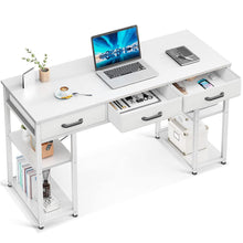 Load image into Gallery viewer, ODK Office Small Computer Desk: Home Table with Fabric Drawers & Storage Shelves, Modern Writing Desk, White, 48"x16"
