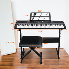 Load image into Gallery viewer, AQNIEGEP 61 Key Keyboard Piano for Beginners Electric Piano Keyboard Music Keyboard w/Stand, Bench, Microphone, Headphones, Piano Bag,Note Stickers,Light Up Keyboard, LED Screen, Dual-Speakers